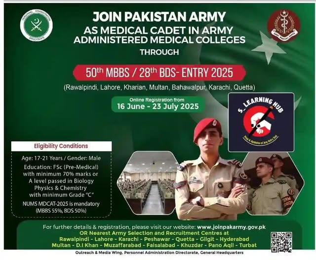 Join Pak Army as Medical Cadet 2025 Apply Online Last Date