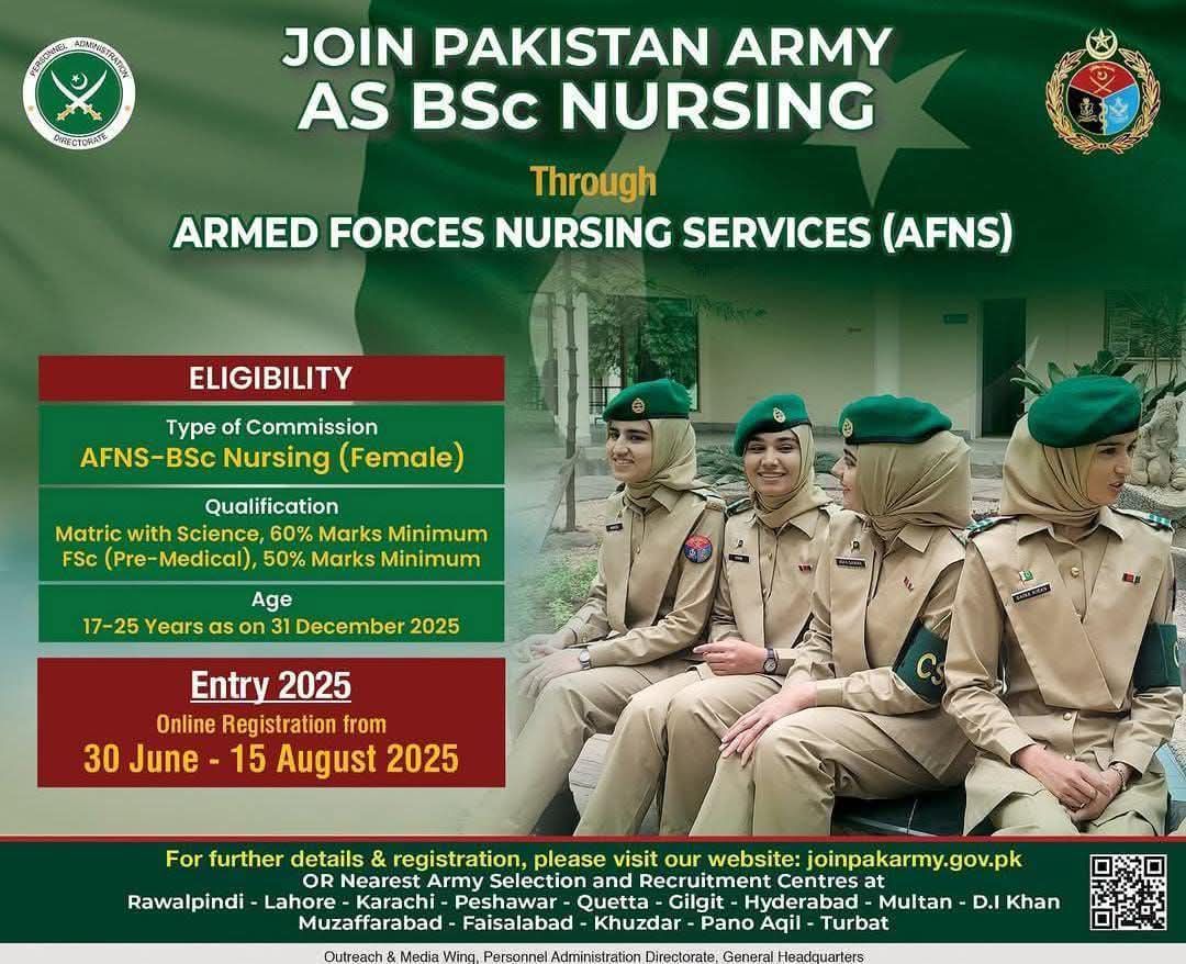 Join Pak Army as a Nurse through AFNS 2025