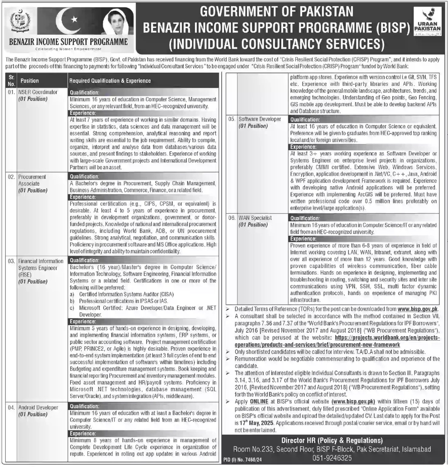 BISP Jobs May Advertisement 2025
