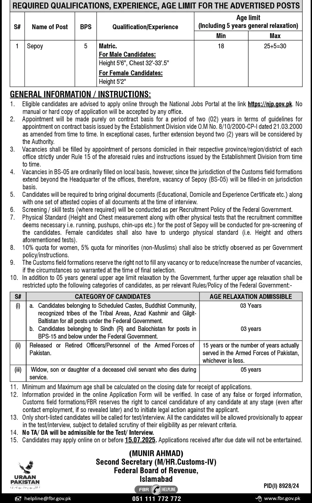 FBR Jobs 2025