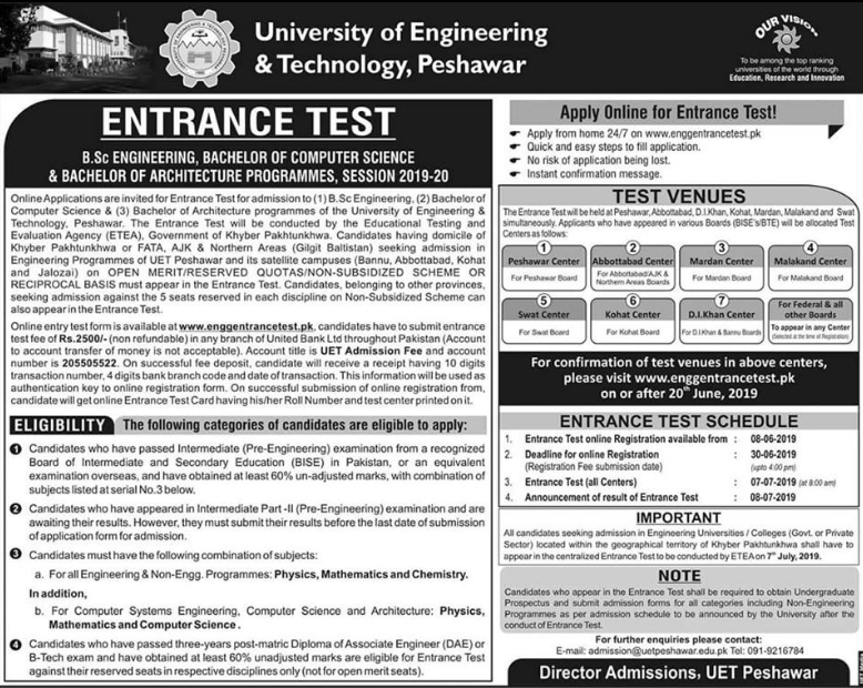 UET Peshawar ETEA Entrance Test Preparations Online for Pre-Medical/Pre-Engineering