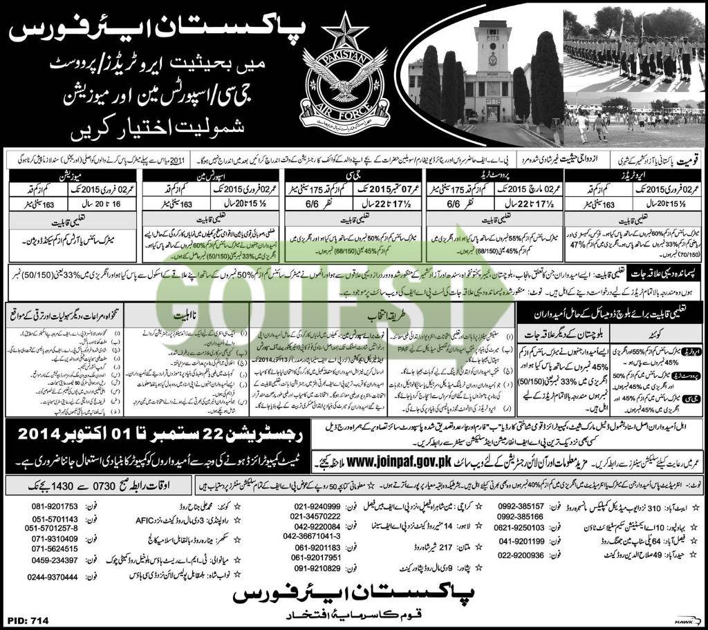 Join PAF Jobs 2024 As An Aero Trade, Provost GC Application Form Eligibility Criteria