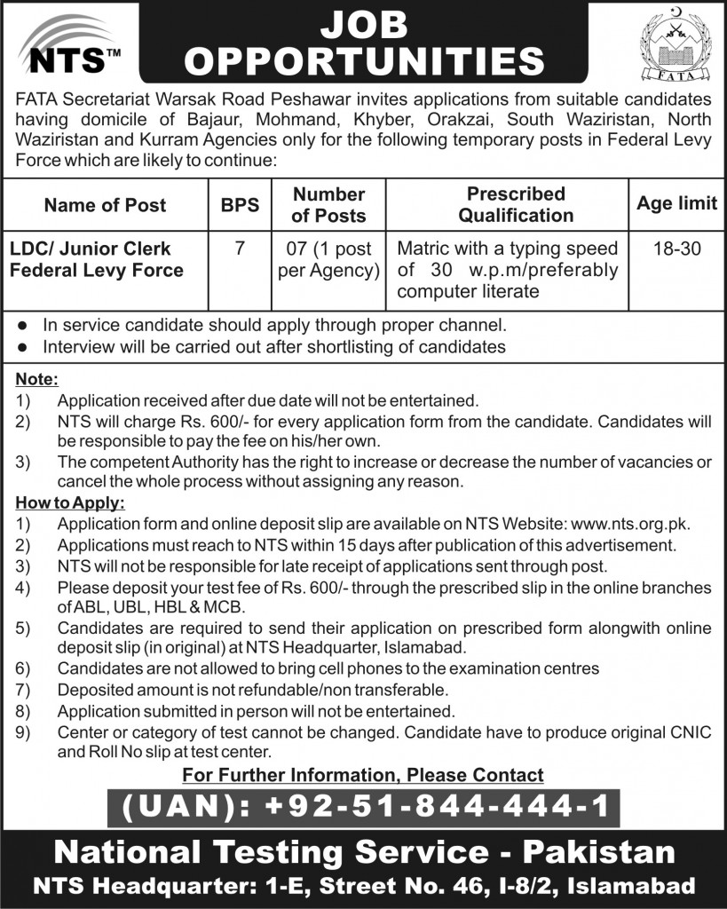 Federal Levy Force FATA Jobs 2024 NTS Test Preparation