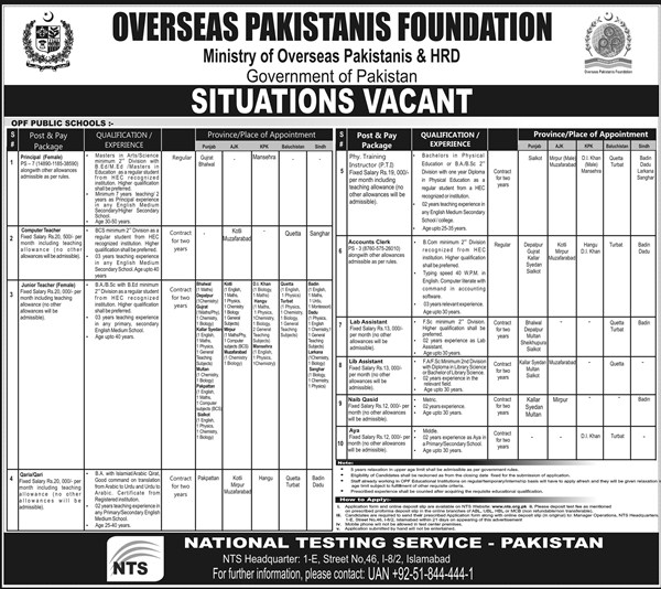Overseas Pakistanis Foundation Public Schools Jobs 2023