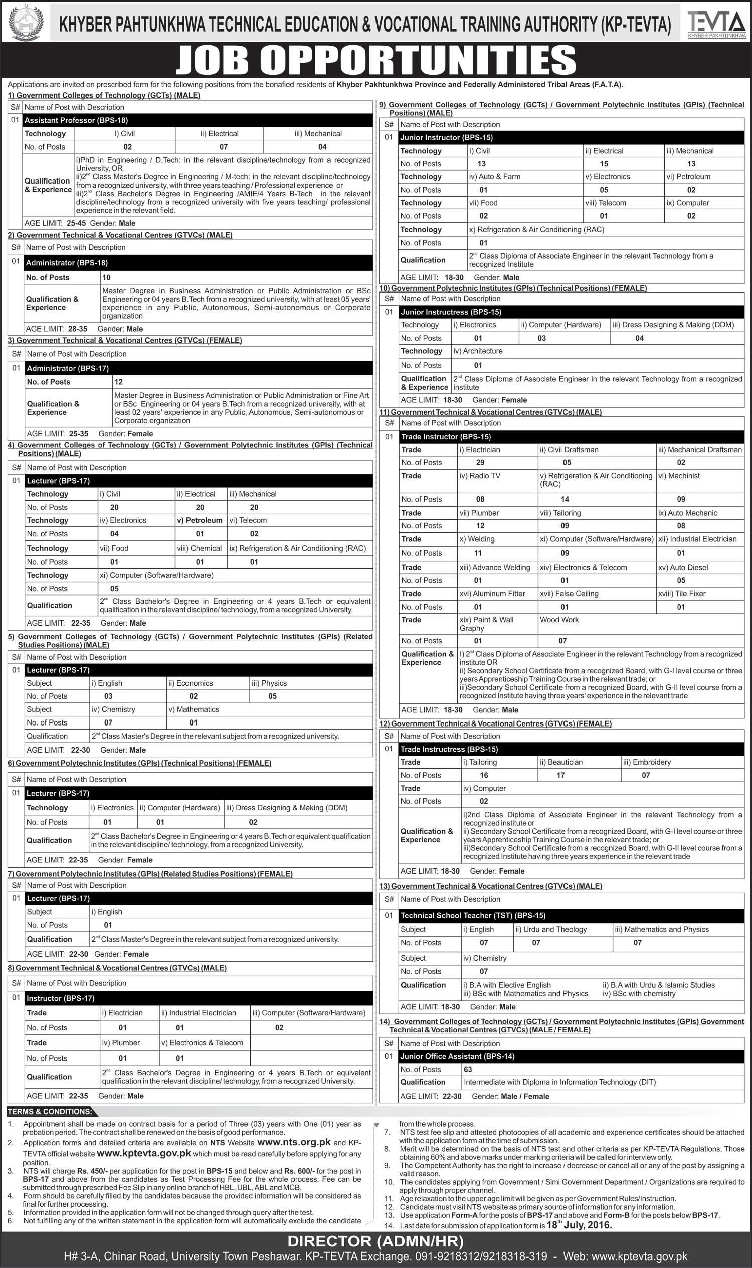 KPK TEVTA Jobs NTS Test 2024 Preparation Online Syllabus Sample Paper Pattern Application Form