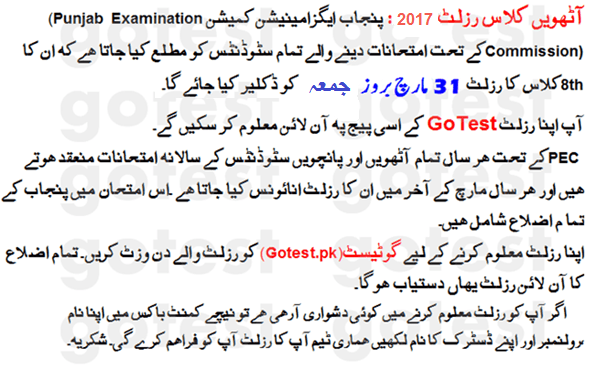 PEC 8th Class Result 2023 Online by Name, Roll Number