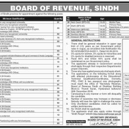 Board of Revenue Sindh Jobs 2024 Last Date