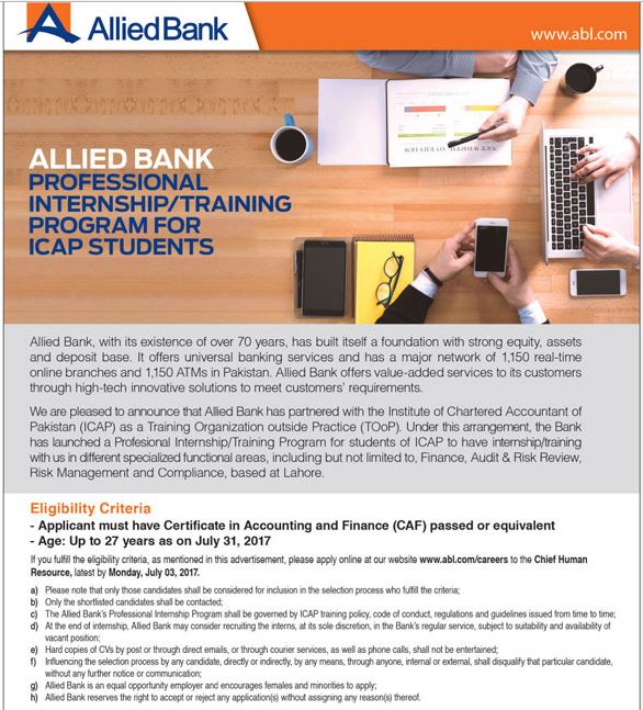 Allied Bank Limited ABL internship 2023