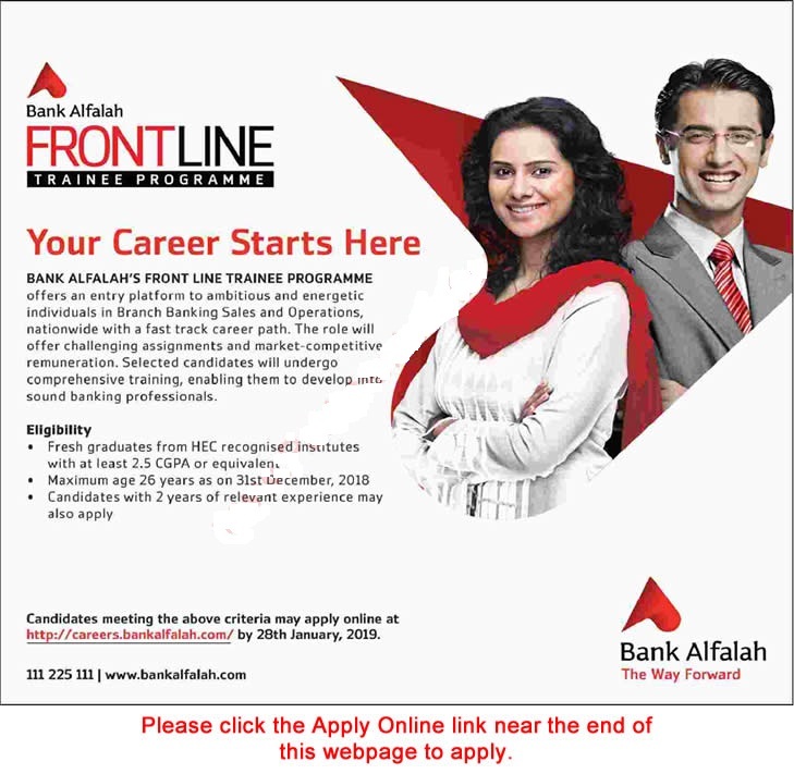 Bank Alfalah Jobs 2024 Apply Online Frontline Trainee Program