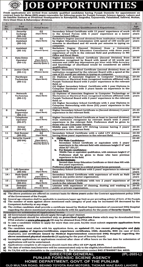 Punjab Forensic Science Agency Jobs 2024 Application Form Last Date and Eligibility Criteria