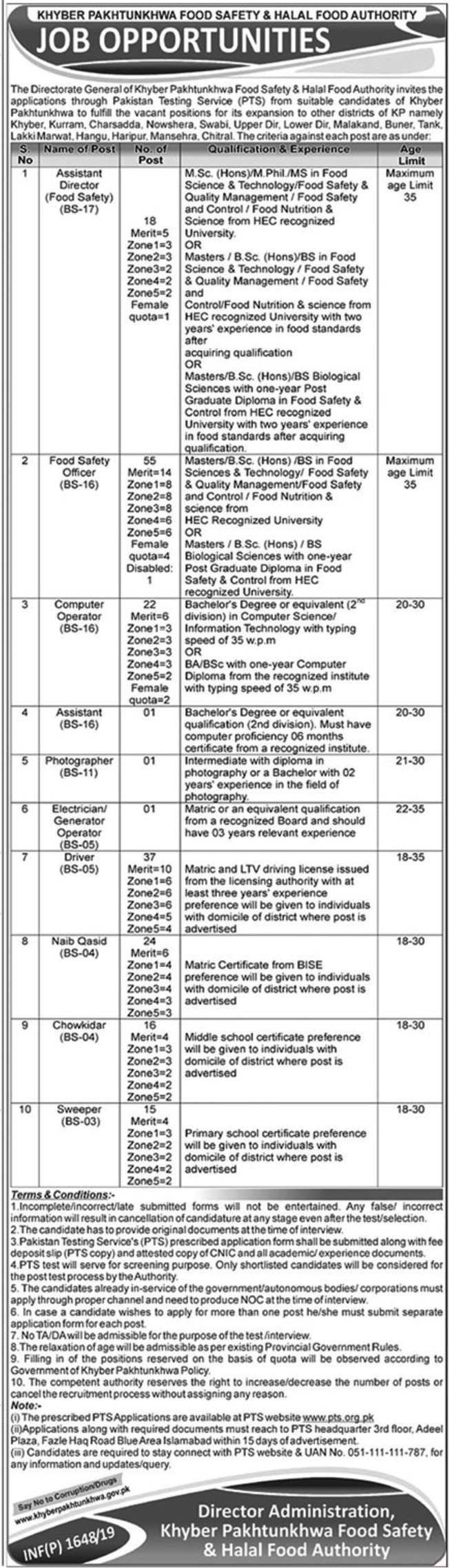 Food Safety & Halal Food Authority KPK Jobs 2024 PTS Test Preparation Online