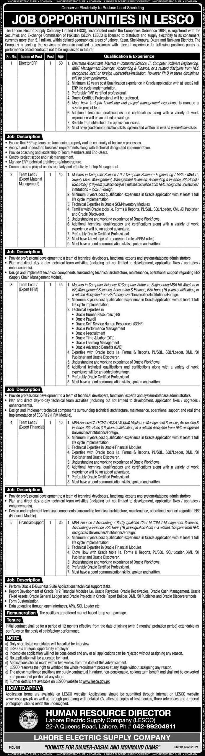 Lahore WAPDA LESCO Jobs 2024 Application Form Download Eligibility Criteria