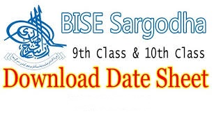 BISE Sargodha Board Matric 9th/10th Class Date Sheet 2024