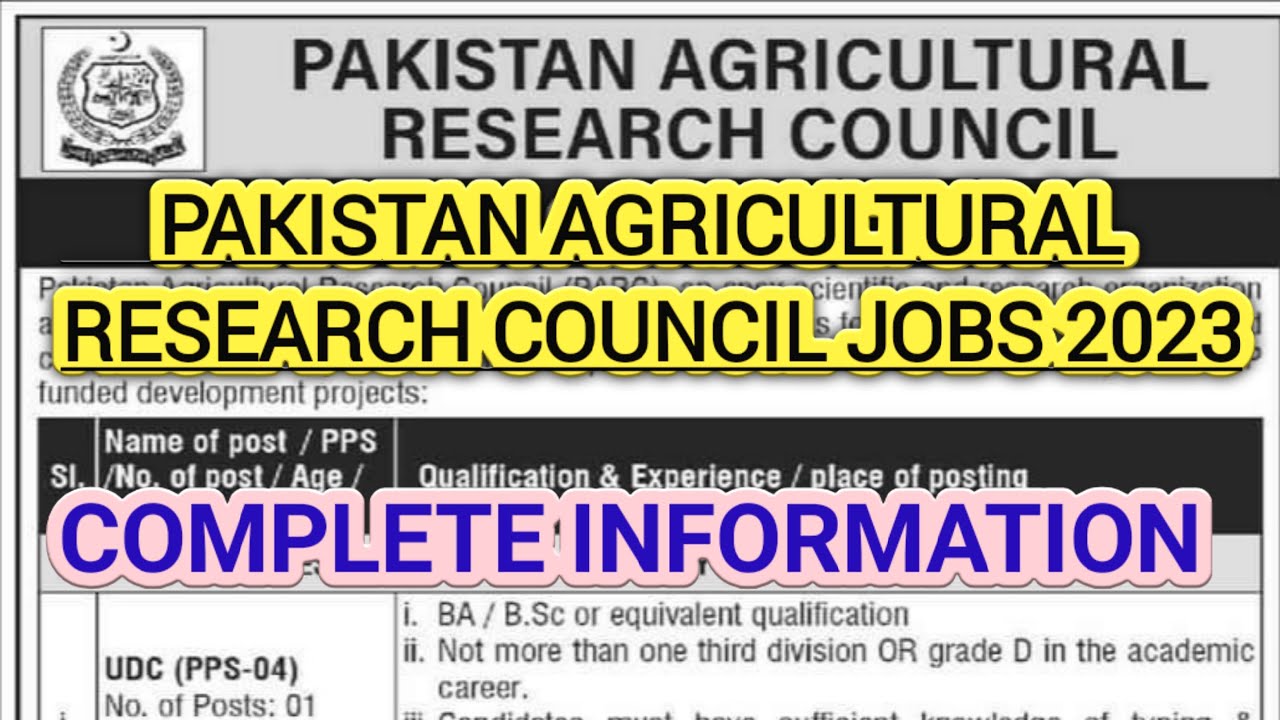 Agriculture Research Council Commission PARC Jobs 2023