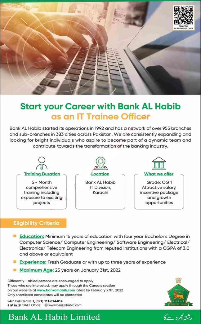 Bank Al Habib Jobs 2023 Apply Online For IT Trainee Officers