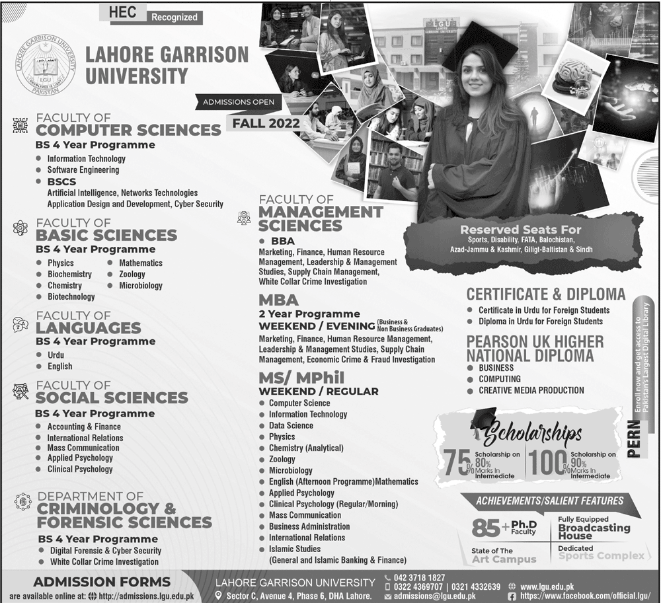 Garrison University Lahore Admission