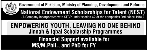 NEST Master Scholarship Program 2023 in Pakistan Eligibility Apply online