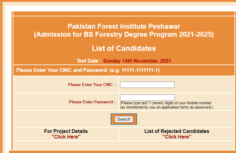Pakistan Forest Institute Peshawar PFIP Admission Written Test Result