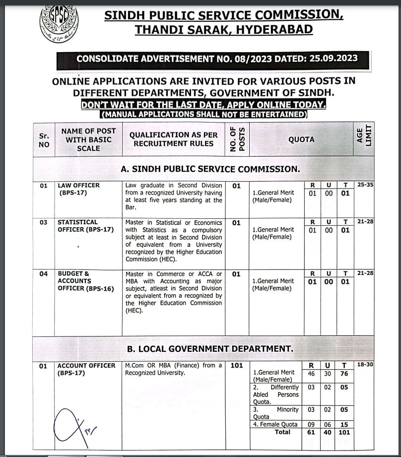 SPSC Local Government Jobs 