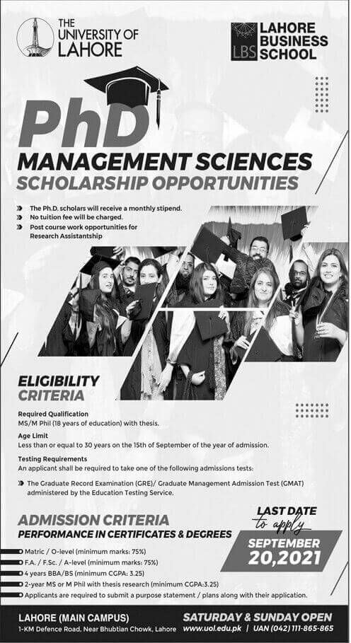 University of Lahore PhD Scholarship 2023 for Management Sciences