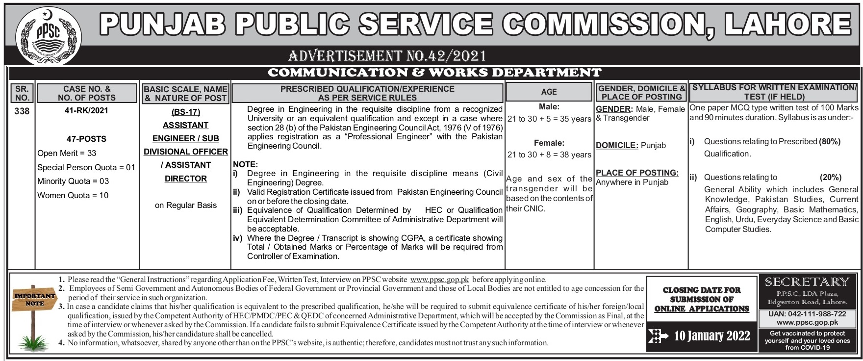 Communication and Works Department PPSC Jobs 2023 Apply Online