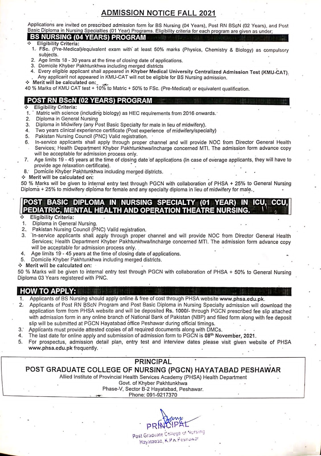 BS Nursing Admission 2023-22 in Peshawar