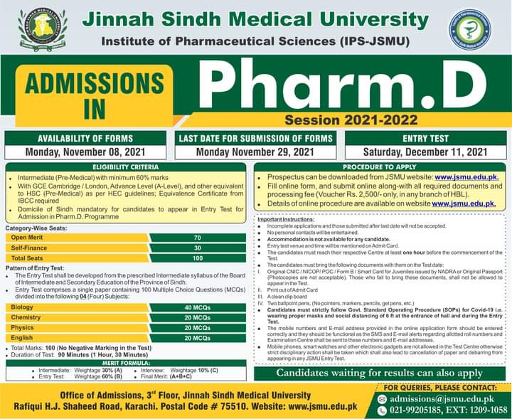 JSMU Pharm D Admission 2024 Registration Online Last Test Date Roll No Slip