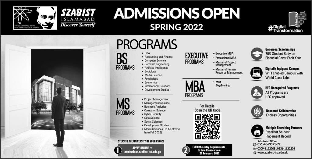 SZABIST Islamabad Admission 2023 Apply Online Last Date