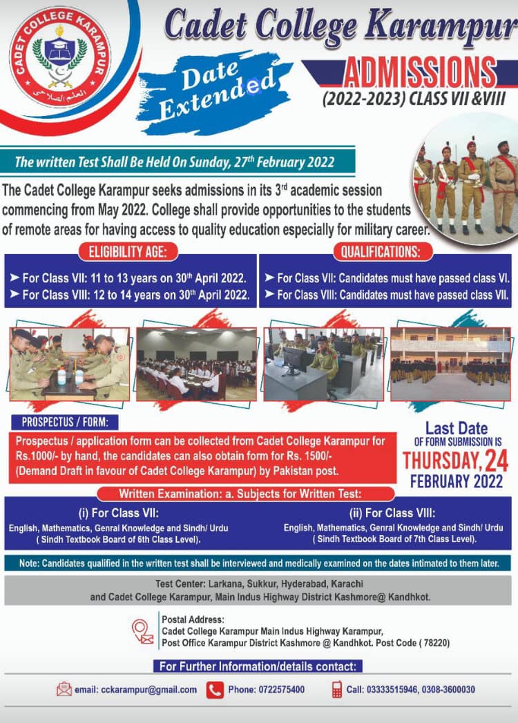 Cadet College Karampur Admission 2023 Entry Test Preparation