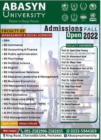 Abasyn University Peshawar Admission 2023