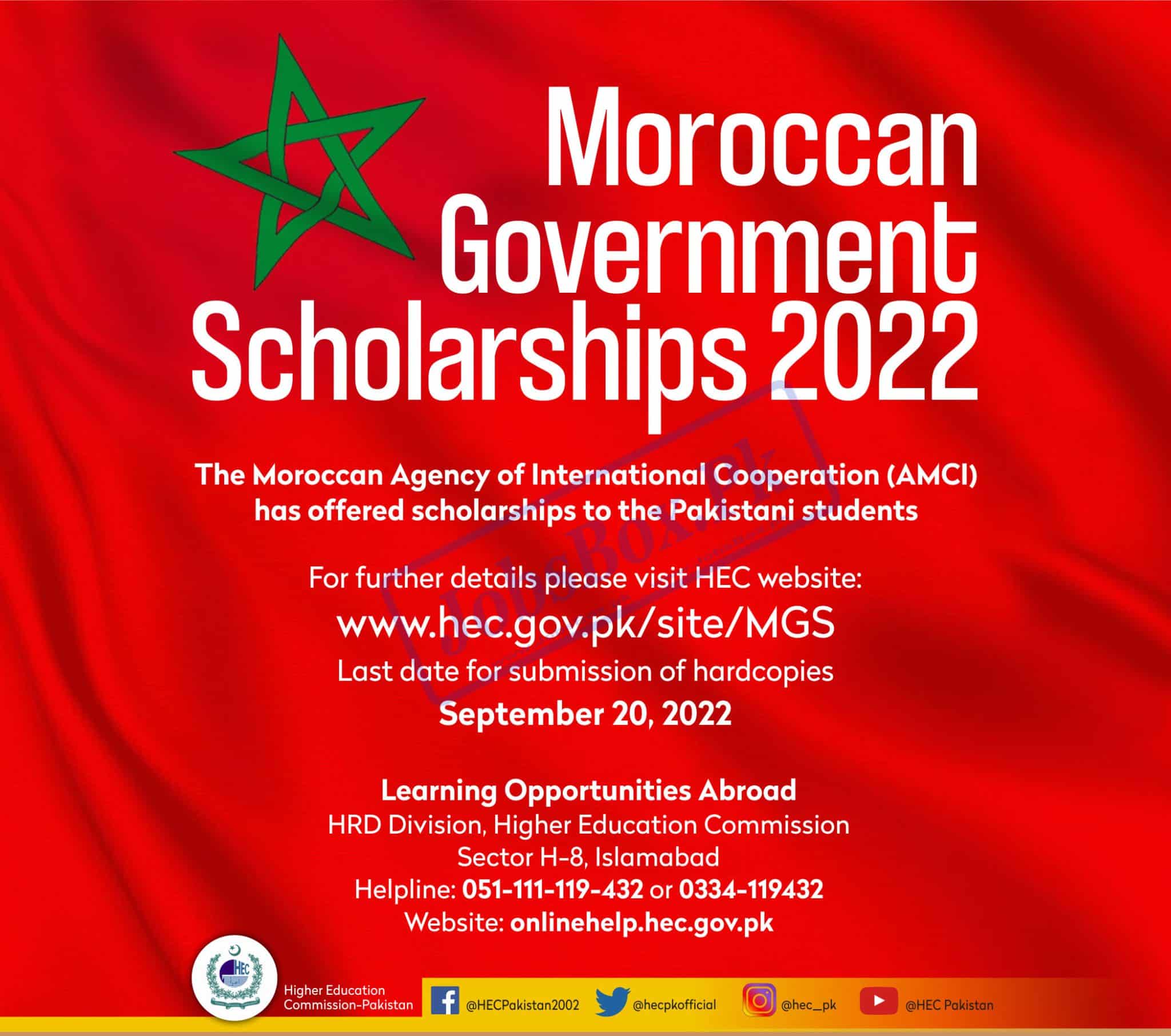 International Scholarships through HEC – www.hec.gov.pk