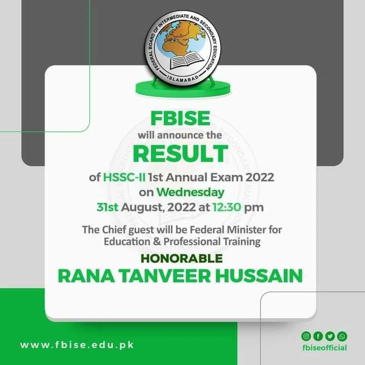 FBISE Federal Board Inter 11th/12th Class Result 2024 Online Check