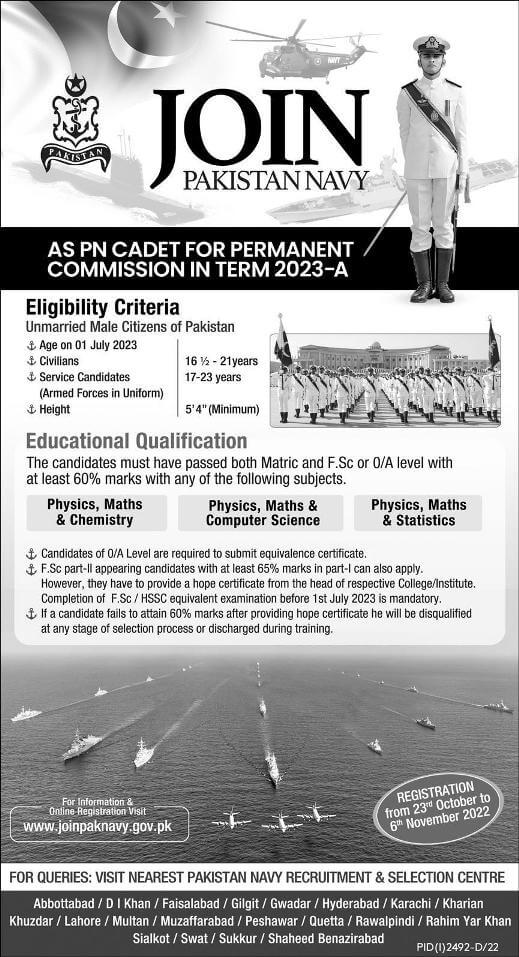 Join Pakistan Navy As PN Cadet Eligibility Selection Requirements