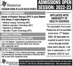 Shalamar School of Allied Health Sciences Admission 2023 in DPT & BSc (Hons)
