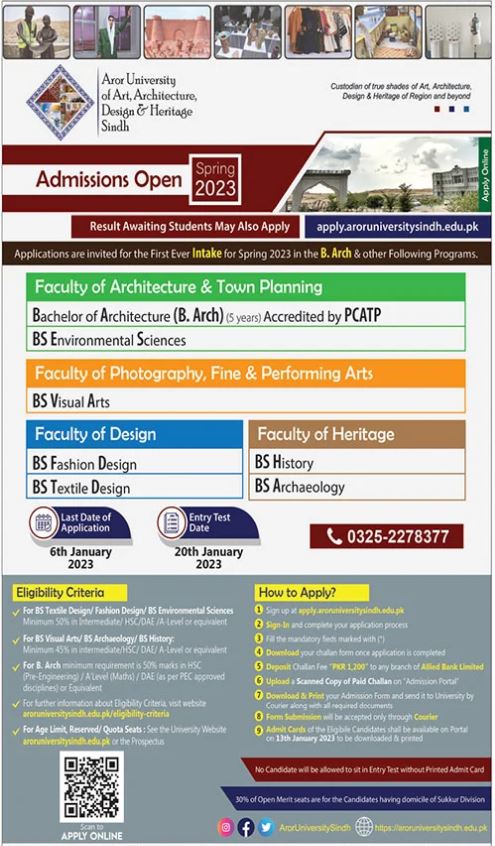 Aror University Of Art Architecture Design & Heritage Admission 