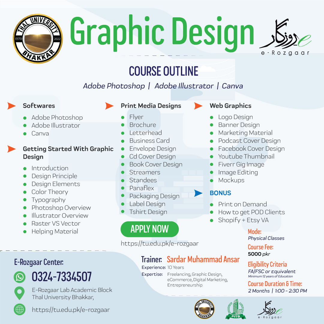 Thal University E-Rozgaar Scheme 2024 Graphic Designing