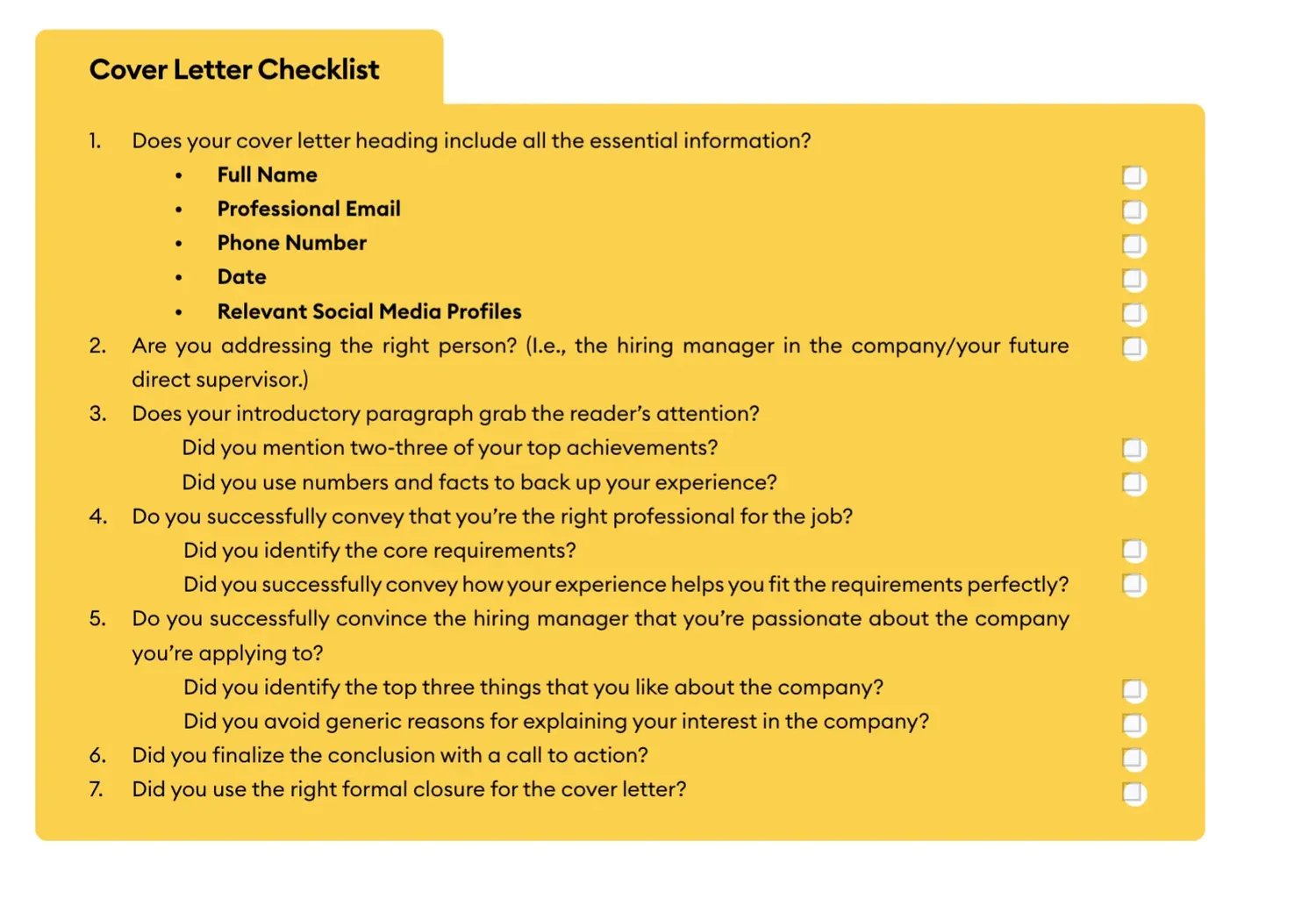 Cover Letter Writing Checklist 