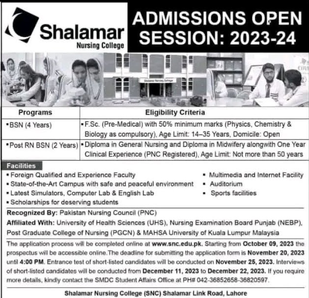 Shalamar Nursing College Lahore Admissions