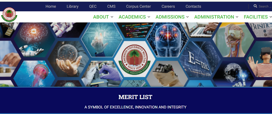 EUM Merit List 2025 Emerson University Multan