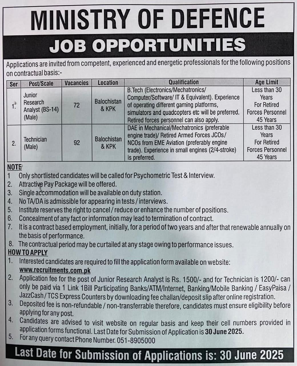 Ministry of Defence Jobs 2025 June Advertisement