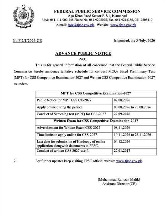 CSS Exams Date Sheet 2027 FPSC CSS Exam Schedule 1 737758737 878921881441036 7827492587657282461 n