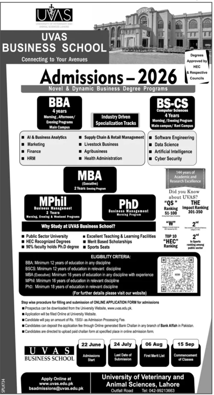 UVAS Admission 2026 Online Portal Apply Last Date Fee Structure 1 UVAS BS Admission 2026